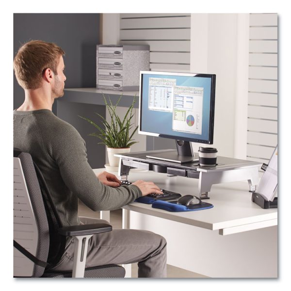 Office Suites Premium Monitor Riser, 27" X 14" X 4" To 6.5", Black/silver - Image 4