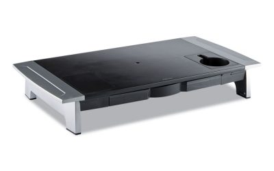 Office Suites Premium Monitor Riser, 27″ X 14″ X 4″ To 6.5″, Black/silver