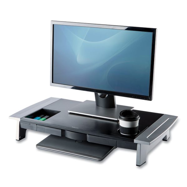 Office Suites Premium Monitor Riser, 27" X 14" X 4" To 6.5", Black/silver - Image 3