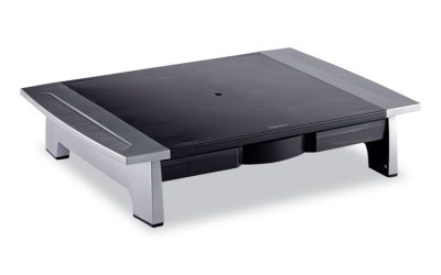 Office Suites Standard Monitor Riser, For 21″ Monitors, 19.78″ X 14.06″ X 4″ To 6.5″, Black/silver, Supports 80 Lbs