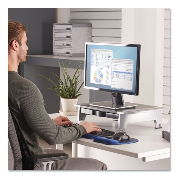 Office Suites Standard Monitor Riser, For 21" Monitors, 19.78" X 14.06" X 4" To 6.5", Black/silver, Supports 80 Lbs - Image 4