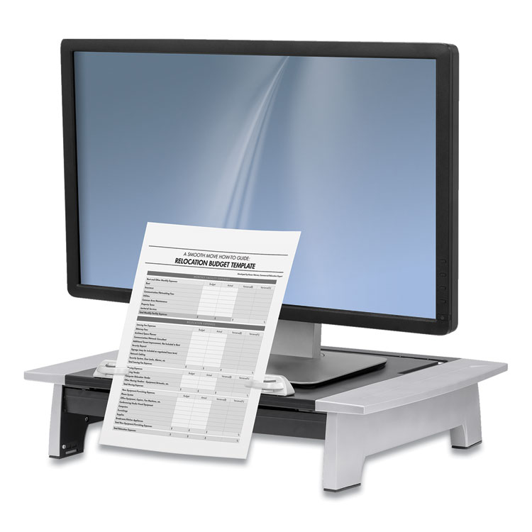 Office Suites Monitor Riser Plus, 19.88" X 14.06" X 4" To 6.5", Black/silver, Supports 80 Lbs - Image 2