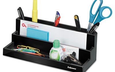 Designer Suites Desktop Organizer, 7 Compartments, Plastic, 11.13 x 5 x 3.78, Black Pearl