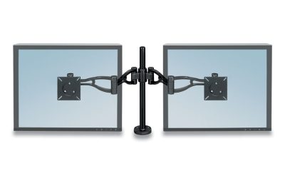 Professional Series Depth Adjustable Dual Monitor Arm, 360 Deg Rotation, 37 Deg Tilt, 360 Deg Pan, Black, Supports 24 Lb