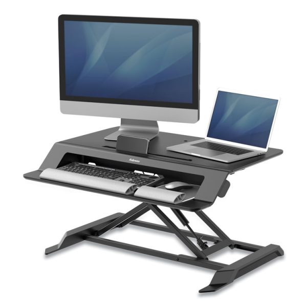 Lotus Lt Sit-Stand Workstation, 34.38" X 28.38" X 7.62", Black - Image 5