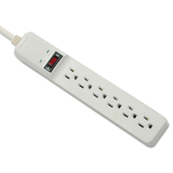 Basic Home/Office Surge Protector, 6 AC Outlets, 15 ft Cord, 450 J, Platinum - Image 3