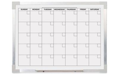 Framed Calendar Dry Erase Board, 24 x 18, White Surface, Silver Aluminum Frame