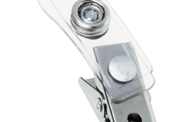 Badge Clips With Plastic Straps, 0.5″ X 1.5″, Clear/silver, 100/box