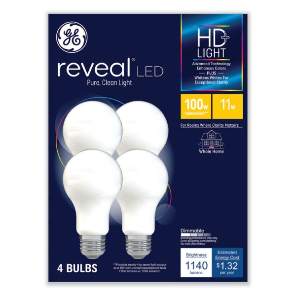 Reveal Hd+ Led A19 Light Bulb, 11 W, 4/pack