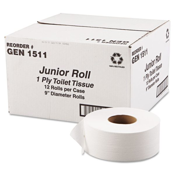 JRT Jumbo Bath Tissue, Septic Safe, 1-Ply, White, 3.3 x 1,200 ft, 12 Rolls/Carton - Image 2