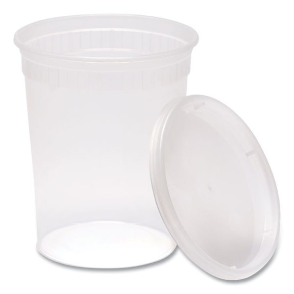 Plastic Deli Container with Lid, 32 oz, Clear, Plastic, 240/Carton - Image 2