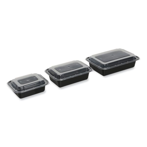 Microwavable Food Container with Lid, Rectangular, 12 oz, 5.78 x 4.52 x 2.24, Black/Clear, Plastic, 150/Carton - Image 3