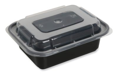 Microwavable Food Container with Lid, Rectangular, 12 oz, 5.78 x 4.52 x 2.24, Black/Clear, Plastic, 150/Carton