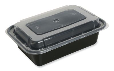 Microwavable Food Container with Lid, Rectangular, 16 oz, 7.48 x 5.03 x 2.04, Black/Clear, Plastic, 150/Carton