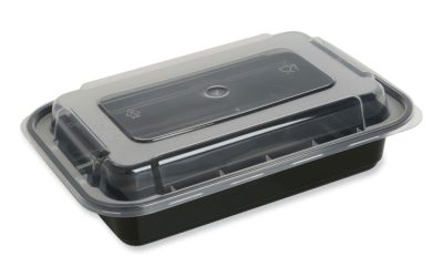 Microwavable Food Container with Lid, Rectangular, 24 oz, 7.48 x 5.03 x 2.48, Black/Clear, Plastic, 150/Carton