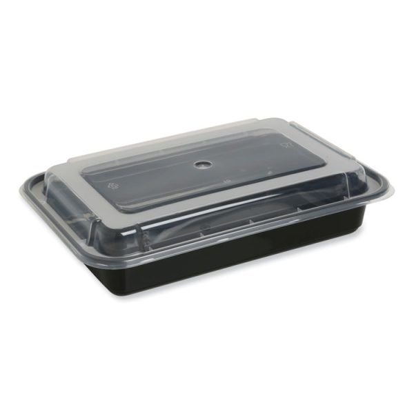 Microwavable Food Container with Lid, Rectangular, 28 oz, 8.81 x 6.02 x 2.04, Black/Clear, Plastic, 150/Carton