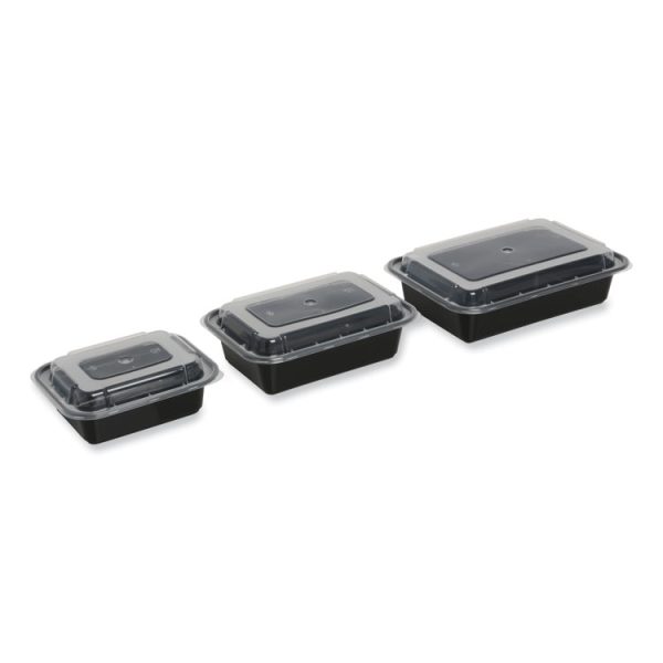 Microwavable Food Container with Lid, Rectangular, 28 oz, 8.81 x 6.02 x 2.04, Black/Clear, Plastic, 150/Carton - Image 3