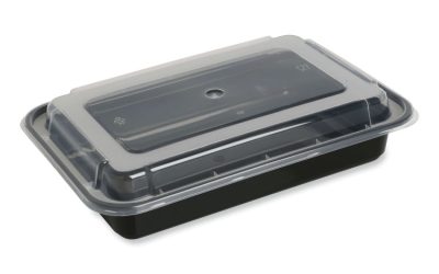 Microwavable Food Container with Lid, Rectangular, 32 oz, 8.81 x 6.02 x 2.24, Black/Clear, Plastic, 150/Carton