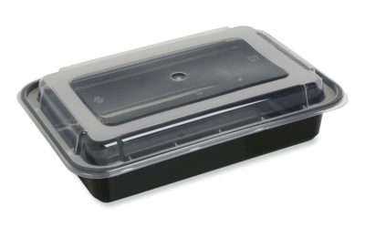 Microwavable Food Container with Lid, Rectangular, 38 oz, 8.81 x 6.02 x 2.48, Black/Clear, Plastic, 150/Carton