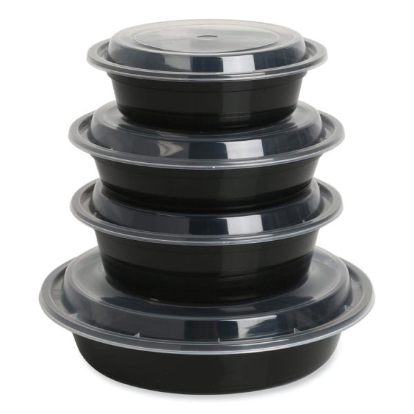 Microwavable Food Container with Lid, Round, 16 oz, 6.29 x 6.29 x 1.96, Black/Clear, Plastic, 150/Carton - Image 3