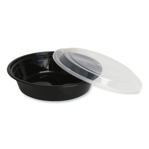 Microwavable Food Container with Lid, Round, 16 oz, 6.29 x 6.29 x 1.96, Black/Clear, Plastic, 150/Carton - Image 2