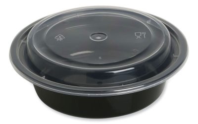 Microwavable Food Container with Lid, Round, 16 oz, 6.29 x 6.29 x 1.96, Black/Clear, Plastic, 150/Carton