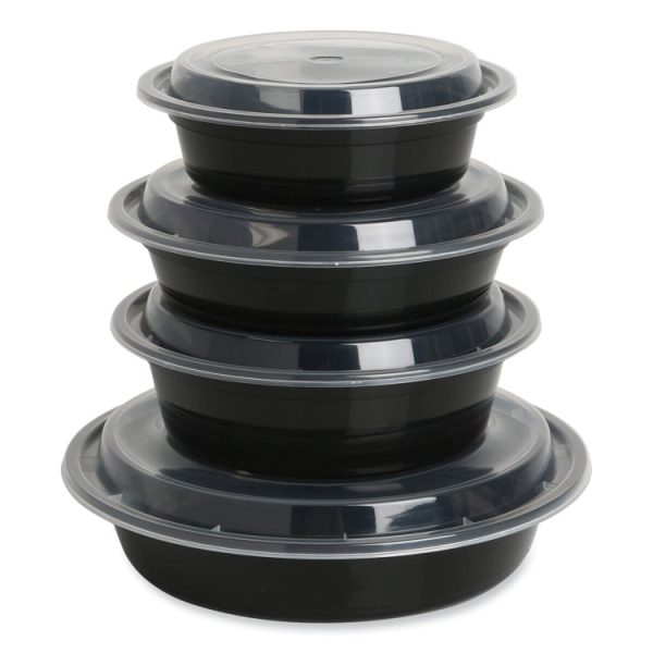 Microwavable Food Container with Lid, Round, 24 oz, 7.28 x 7.28 x 1.96, Black/Clear, Plastic, 150/Carton - Image 3