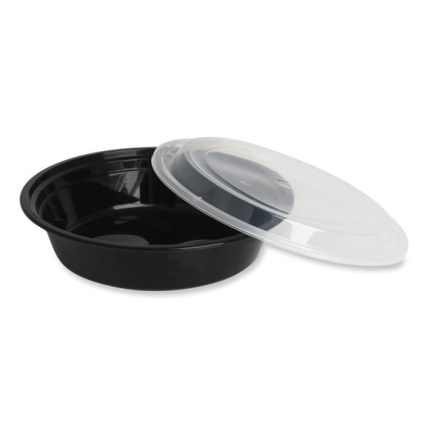 Microwavable Food Container with Lid, Round, 24 oz, 7.28 x 7.28 x 1.96, Black/Clear, Plastic, 150/Carton - Image 2