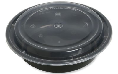 Microwavable Food Container with Lid, Round, 24 oz, 7.28 x 7.28 x 1.96, Black/Clear, Plastic, 150/Carton