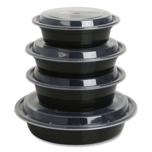 Microwavable Food Container with Lid, Round, 32 oz, 7.28 x 7.28 x 2.55, Black/Clear, Plastic, 150/Carton - Image 3