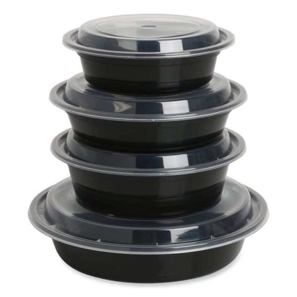 Microwavable Food Container with Lid, Round, 48 oz, 8.85 x 8.85 x 2.24, Black/Clear, Plastic, 150/Carton - Image 3