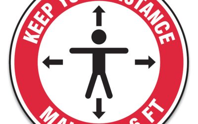 Slip-Gard Social Distance Floor Signs, 17″ Circle, “keep Your Distance Maintain 6 Ft”, Human/arrows, Red/white, 25/pack