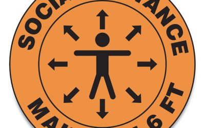 Slip-Gard Social Distance Floor Signs, 17″ Circle, “social Distance Maintain 6 Ft”, Human/arrows, Orange, 25/pack