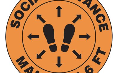 Slip-Gard Social Distance Floor Signs, 17″ Circle, “social Distance Maintain 6 Ft”, Footprint, Orange, 25/pack