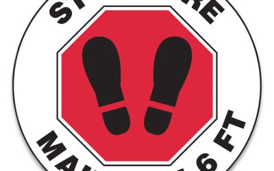 Slip-Gard Social Distance Floor Signs, 17″ Circle, “stop Here Maintain 6 Ft”, Footprint, Red/white, 25/pack