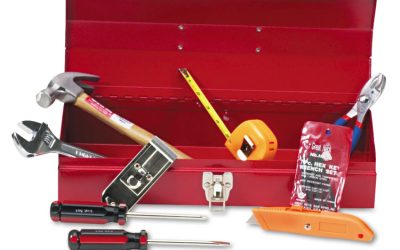 16-Piece Light-Duty Office Tool Kit, Metal Box, Red