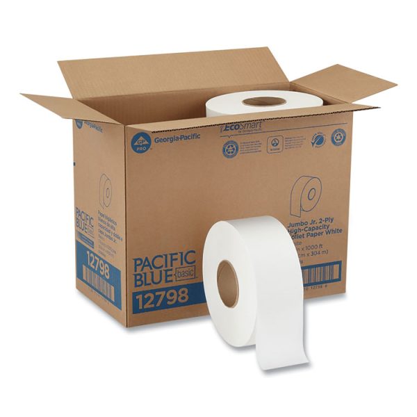 Jumbo Jr. Bathroom Tissue Roll, Septic Safe, 2-Ply, White, 3.5" x 1,000 ft, 8 Rolls/Carton - Image 2
