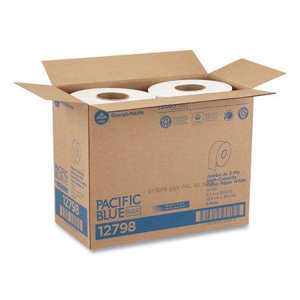 Jumbo Jr. Bathroom Tissue Roll, Septic Safe, 2-Ply, White, 3.5" x 1,000 ft, 8 Rolls/Carton - Image 3