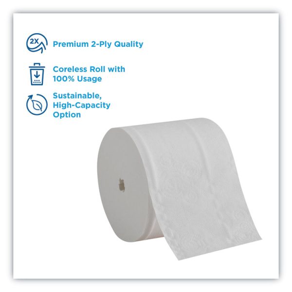 Compact Coreless Bath Tissue, Septic Safe, 2-Ply, White, 750 Sheets/roll, 36/carton - Image 2