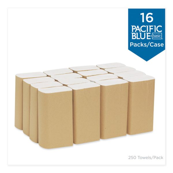 Pacific Blue Basic Folded Paper Towel, 1-Ply, 9.2 x 9.4, White, 250/Pack, 16 Packs/Carton - Image 4