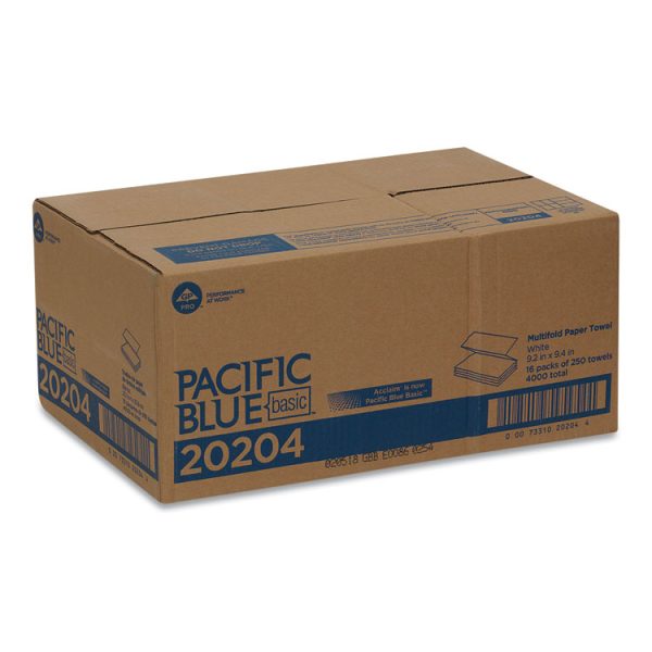 Pacific Blue Basic Folded Paper Towel, 1-Ply, 9.2 x 9.4, White, 250/Pack, 16 Packs/Carton - Image 5