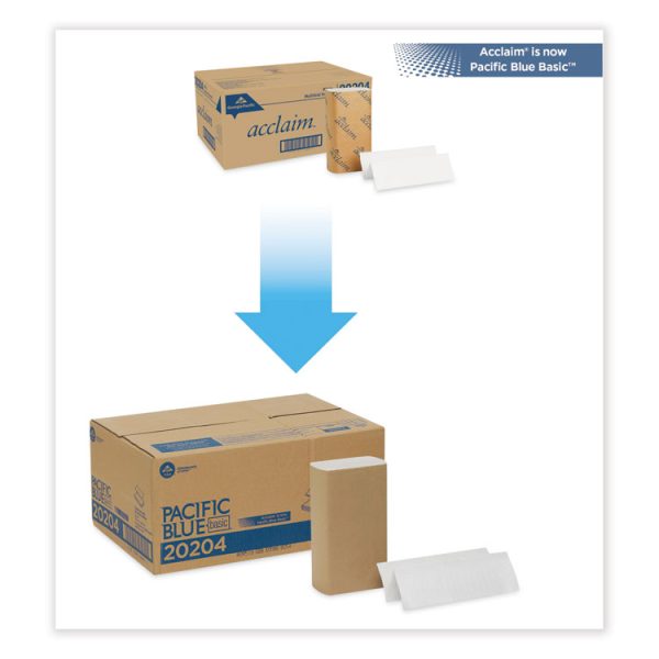 Pacific Blue Basic Folded Paper Towel, 1-Ply, 9.2 x 9.4, White, 250/Pack, 16 Packs/Carton - Image 2