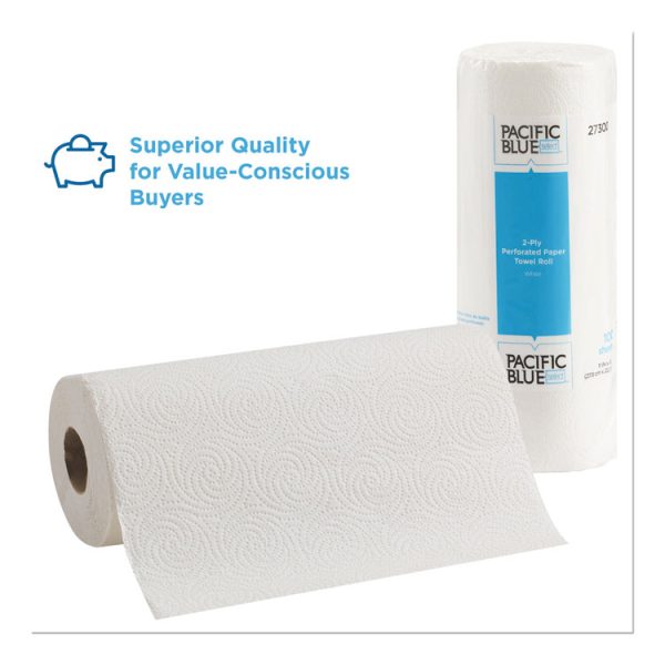 Pacific Blue Select Two-Ply Perforated Paper Kitchen Roll Towels, 2-Ply, 11 x 8.8, White, 100/Roll, 30 Rolls/Carton - Image 3