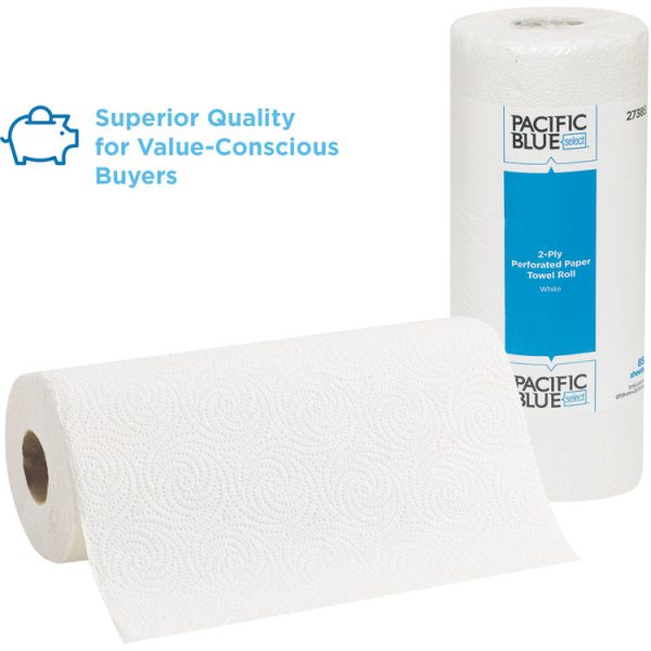 Pacific Blue Select Two-Ply Perforated Paper Kitchen Roll Towels, 2-Ply, 11 x 8.8, White, 85/Roll, 30 Rolls/Carton - Image 3