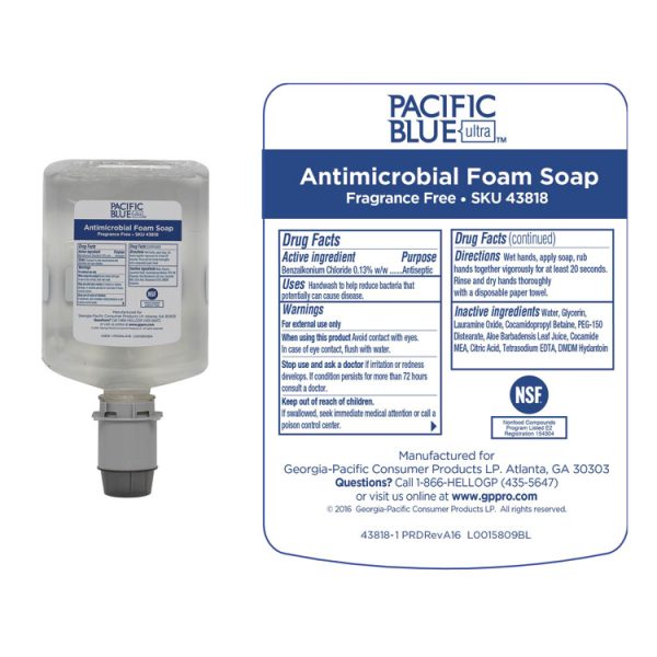 Pacific Blue Ultra Foam Soap Manual Dispenser Refill, Antimicrobial, Unscented, 1,200 mL, 4/Carton - Image 3