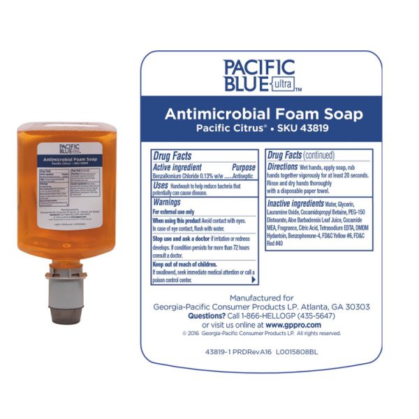 Pacific Blue Ultra Foam Soap Manual Dispenser Refill, Antimicrobial, Pacific Citrus, 1,200 mL, 4/Carton - Image 3