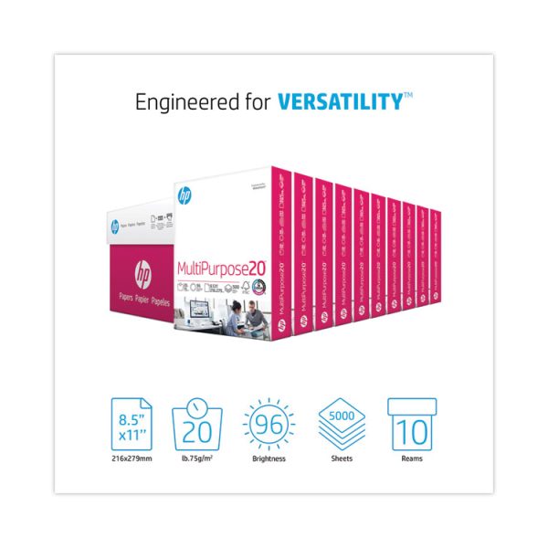 MultiPurpose20 Paper, 96 Bright, 20 lb Bond Weight, 8.5 x 11, White, 500 Sheets/Ream, 10 Reams/Carton - Image 2