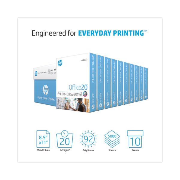 Office20 Paper, 92 Bright, 20 lb Bond Weight, 8.5 x 11, White, 500 Sheets/Ream, 10 Reams/Carton - Image 2