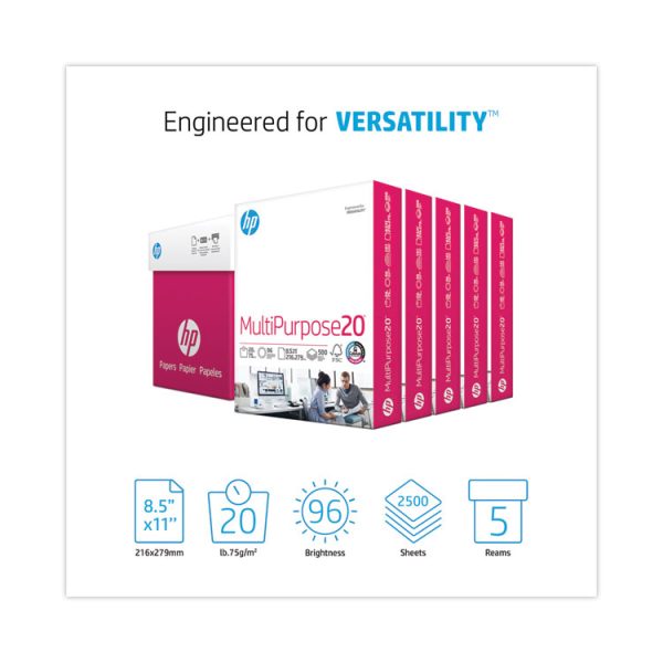 MultiPurpose20 Paper, 96 Bright, 20 lb Bond Weight, 8.5 x 11, White, 500 Sheets/Ream, 5 Reams/Carton - Image 2