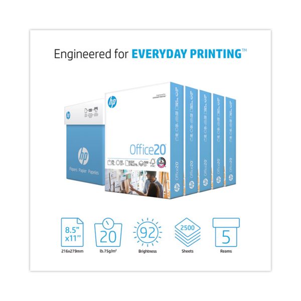 Office20 Paper, 92 Bright, 20 lb Bond Weight, 8.5 x 11, White, 500 Sheets/Ream, 5 Reams/Carton - Image 2